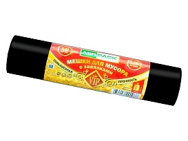 Мешки для мусора 120 л, с завязками, черные, в рулоне 10 шт., ПНД, 15 мкм, 800х750 мм, VIP, Z12010black в Орске