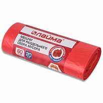 Мешки для мусора 60 л, красный, в рулоне 20 шт., ПНД, 10 мкм, 680х580 мм, LAIMA, 606702 в Орске