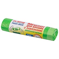 Мешки для мусора 35 л, биоразлагаемые с завязками, зеленые, в рулоне 20 шт., ПНД, 14 мкм, 600х500 мм, LAIMA ULTRA, 607688 в Орске