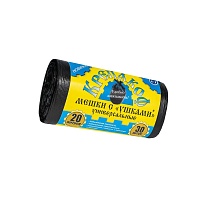 Мешки для мусора 20 л, с ушками, черные, в рулоне 30 шт., ПНД, 10 мкм, 550х440 мм, Крепакоф, 4607075710405 в Орске