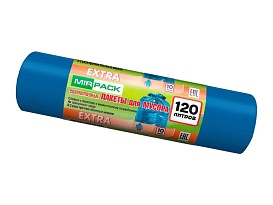Мешки для мусора 120 л, синие, в рулоне 10 шт., ПНД, 14 мкм, 1100х700 мм, EXTRA, ex1201802 в Орске