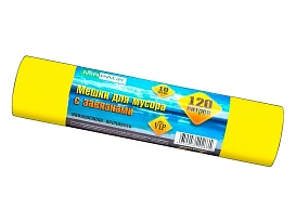 Мешки для мусора 120 л, с завязками, желтые, в рулоне 10 шт., ПНД, 15 мкм, 800х750 мм, VIP, Z12010yel в Орске Мешки для мусора 120 л, с завязками, желтые, в рулоне 10 шт., ПНД, 15 мкм, 800х750 мм, VIP, Z12010yel в Орске