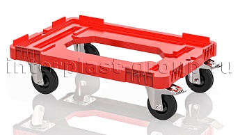 Тележка пластиковая с отверстием 2 колеса с тормозом красная в Орске Тележка пластиковая с отверстием 2 колеса с тормозом красная в Орске