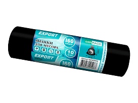 Мешки для мусора 160 л, ароматизированные, черные, в рулоне 10 шт., ПВД, 80 мкм, 1100х930 мм, EXPORT, exp16010142 в Орске