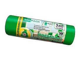 Мешки для мусора 240 л, ароматизированные, зеленые, в рулоне 10 шт., ПВД 45 мкм, 1300х930 мм, PREMIUM+, 240108301 в Орске