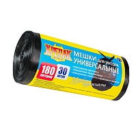 Мешки для мусора 180 л, черные, в рулоне 30 шт., ПНД, 20 мкм, 1150х800 мм, Крепак, 4607075710139 в Орске