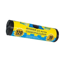 Мешки для мусора 120 л, с ушками, черные, в рулоне 10 шт., ПНД, 13 мкм, 1050х680 мм, Крепакоф, 4607075710252 в Орске