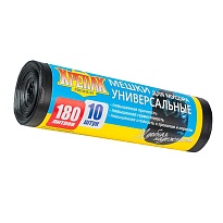 Мешки для мусора 180 л, черные, в рулоне 10 шт., ПНД, 20 мкм, 1150х800 мм, Крепак, 4607075710481 в Орске