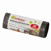 Мешки для мусора 30 л, черные, в рулоне 20 шт., ПНД, 5 мкм, 550х470 мм, Любаша эконом, 605329 в Орске