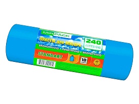 Мешки для мусора 240 л, ароматизированные, синие, в рулоне 10 шт., ПВД 30 мкм, 1300х930 мм, STANDART, 24010661 в Орске