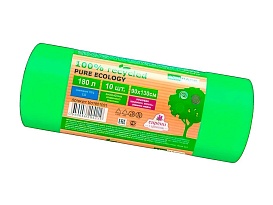 Мешки для мусора 180 л, ароматизированные, биоразлагаемые, зеленые, в рулоне 10 шт., ПВД, 40 мкм, 1300х930 мм, PURE ECOLOGY, bio1801081 в Орске