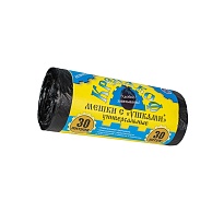 Мешки для мусора 30 л, с ушками, черные, в рулоне 30 шт., ПНД, 8 мкм, 580х460 мм, Крепакоф, 4607075710412 в Орске Мешки для мусора 30 л, с ушками, черные, в рулоне 30 шт., ПНД, 8 мкм, 580х460 мм, Крепакоф, 4607075710412 в Орске