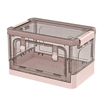 Ящик пластиковый складной прозрачный коричневый, дно розовое, 360х235х230 мм, с колесиками в Орске Ящик пластиковый складной прозрачный коричневый, дно розовое, 360х235х230 мм, с колесиками в Орске